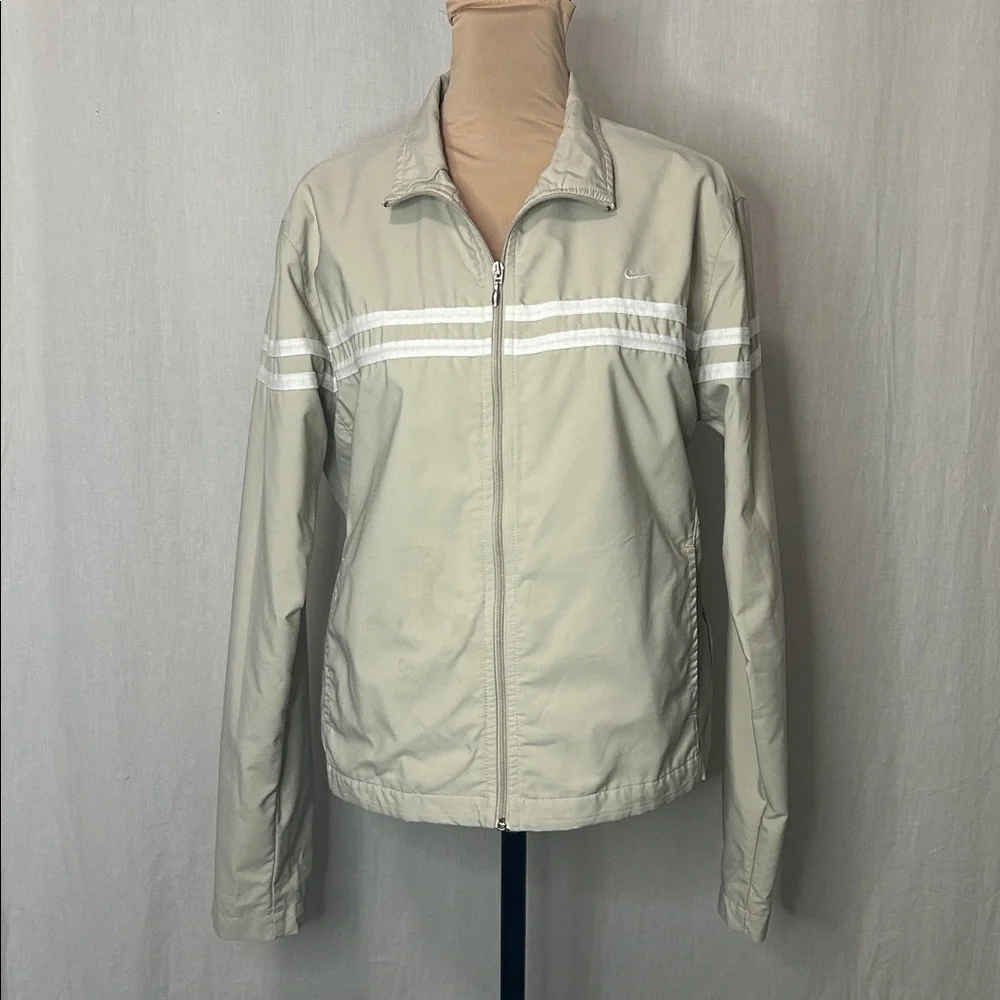 Nike Youth Zip-Up Jacket - Beige with White Stripes | Size L (12-14) - Picture 1 of 9